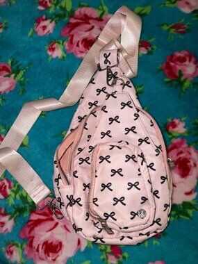 Katydid pink & black coquette crossbody sling